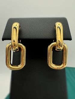New 18k solid yellow gold double link fashion drop earrings