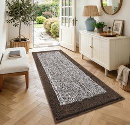 New 60”x24” Long Bathroom Runner Rug Washable Non Slip, Brown Bath Mat