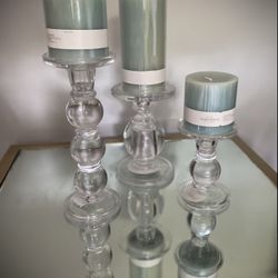 Pottery barn Inspired Aqua Blue Candles and Holders