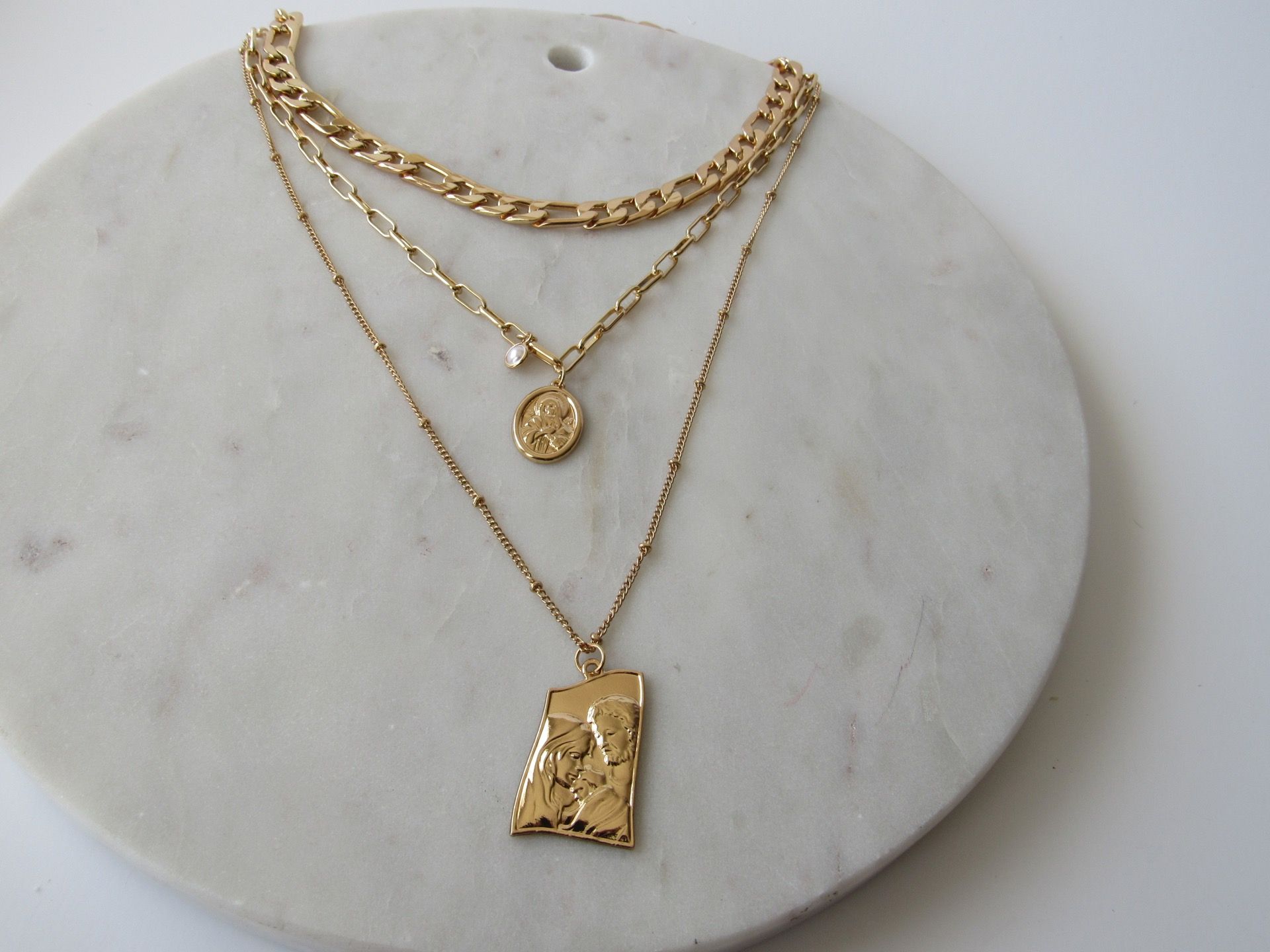 18K Gold Plated Pendant Sweater Necklace Triple Layer