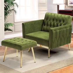 Accent Chair Olive Velvet and Matching Sofa. 