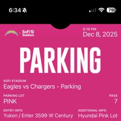 Parking Pass Eagles Versus Chargers Pink 