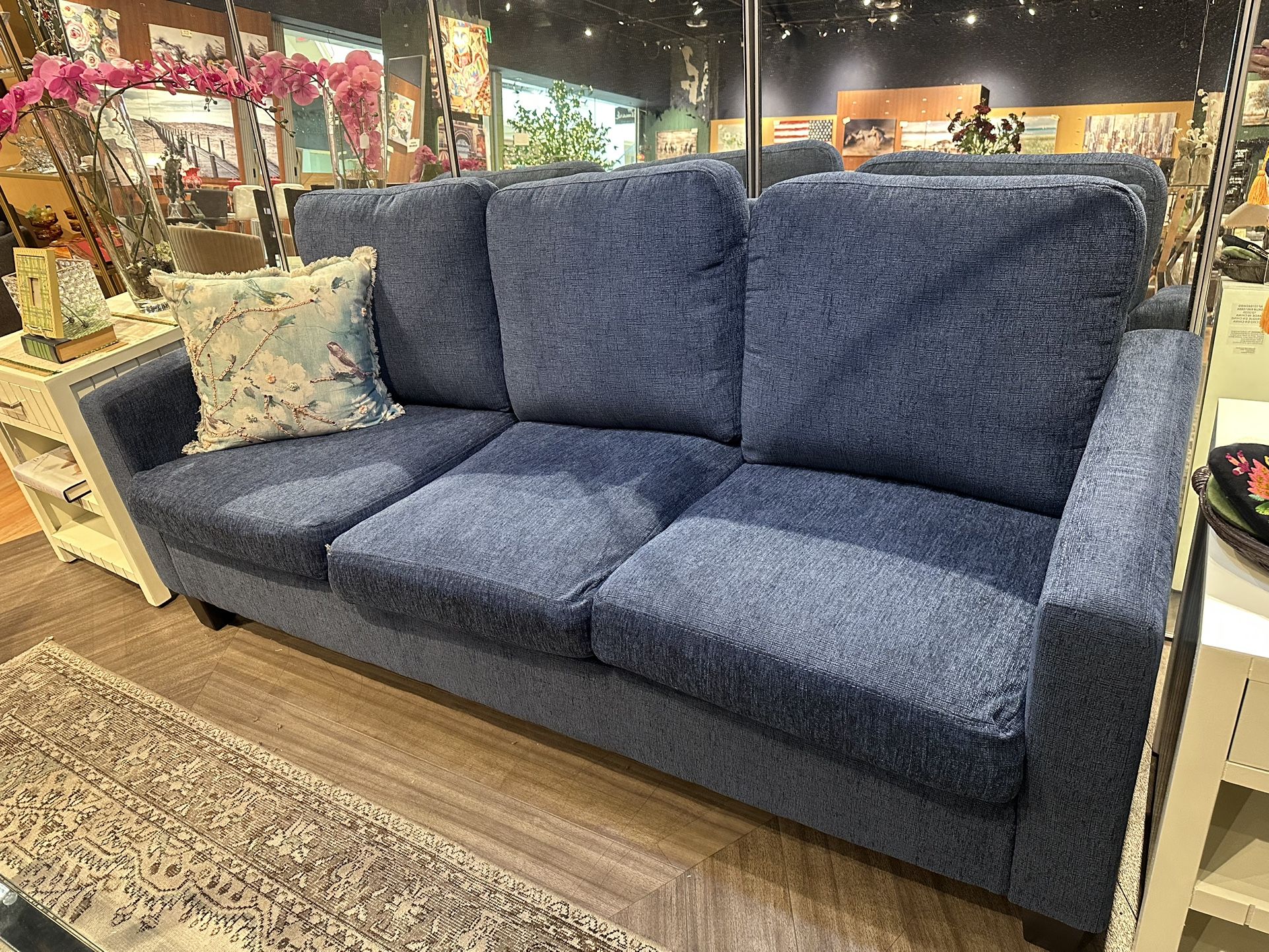 Blue Sofa/ 76” Sofa/ Chenille 3-seat Sofa