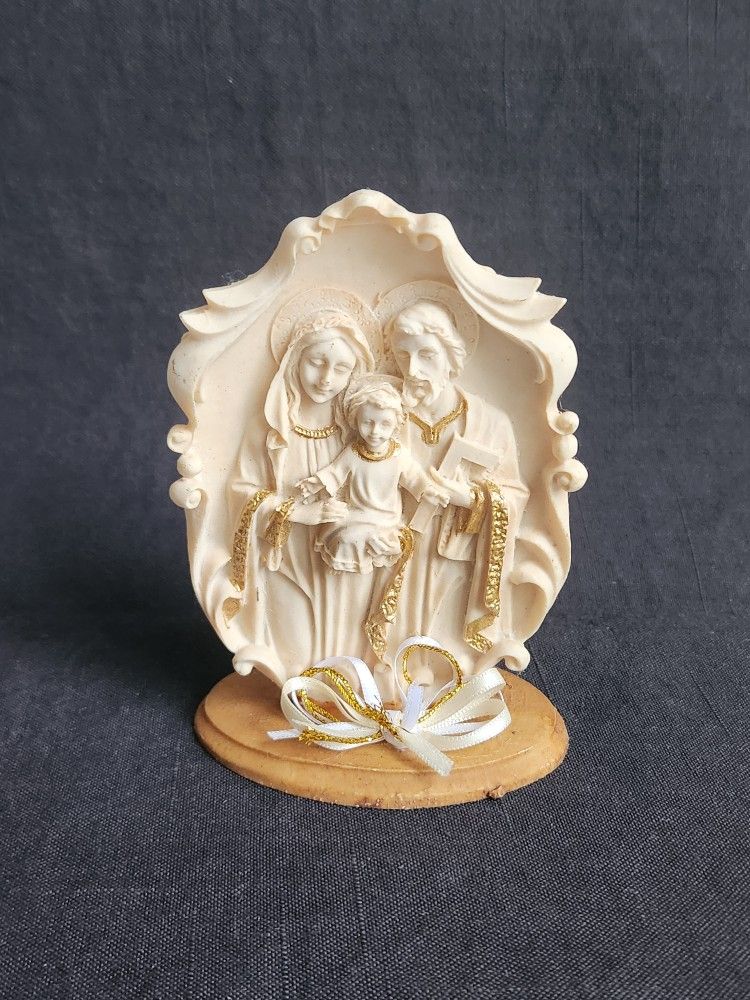 Holy Family Jesus Christ Mary Joseph Statue Figurine w/ Gold Accent Signed