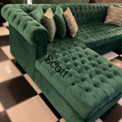 Brand New Lauren Velvet Double Chaise Sectional 