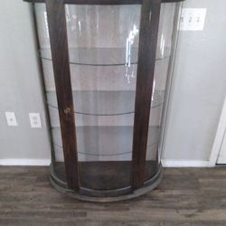 Curved Wood And Glass Curio Cabinet