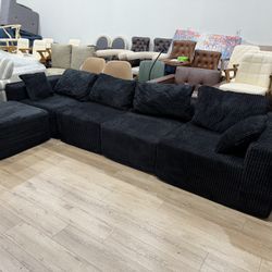 133”Boneless Couch with Deep Seat, 4 Seater Modular Sectional Sofa and ottoman , Cloud Sectional Couch for Living Room, Can be freely converted, Cordu