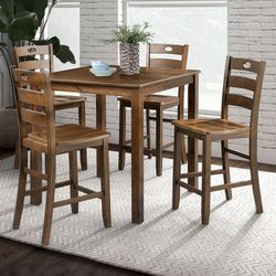 5 PIECE COUNTER HEIGHT DINING TABLE SET WALNUT FINISH