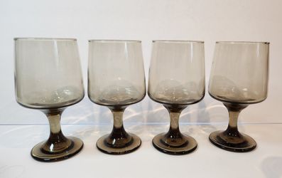 Libby Smoked Tawny Wine Glasses/Goblets Mid-Century 3.5 