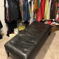 Black Tufted Leather Ottoman Bench (Modern / Coffee Table Style)