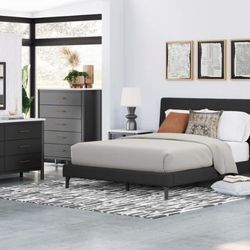 Cadmori Black Upholstered Panel Bedroom Set