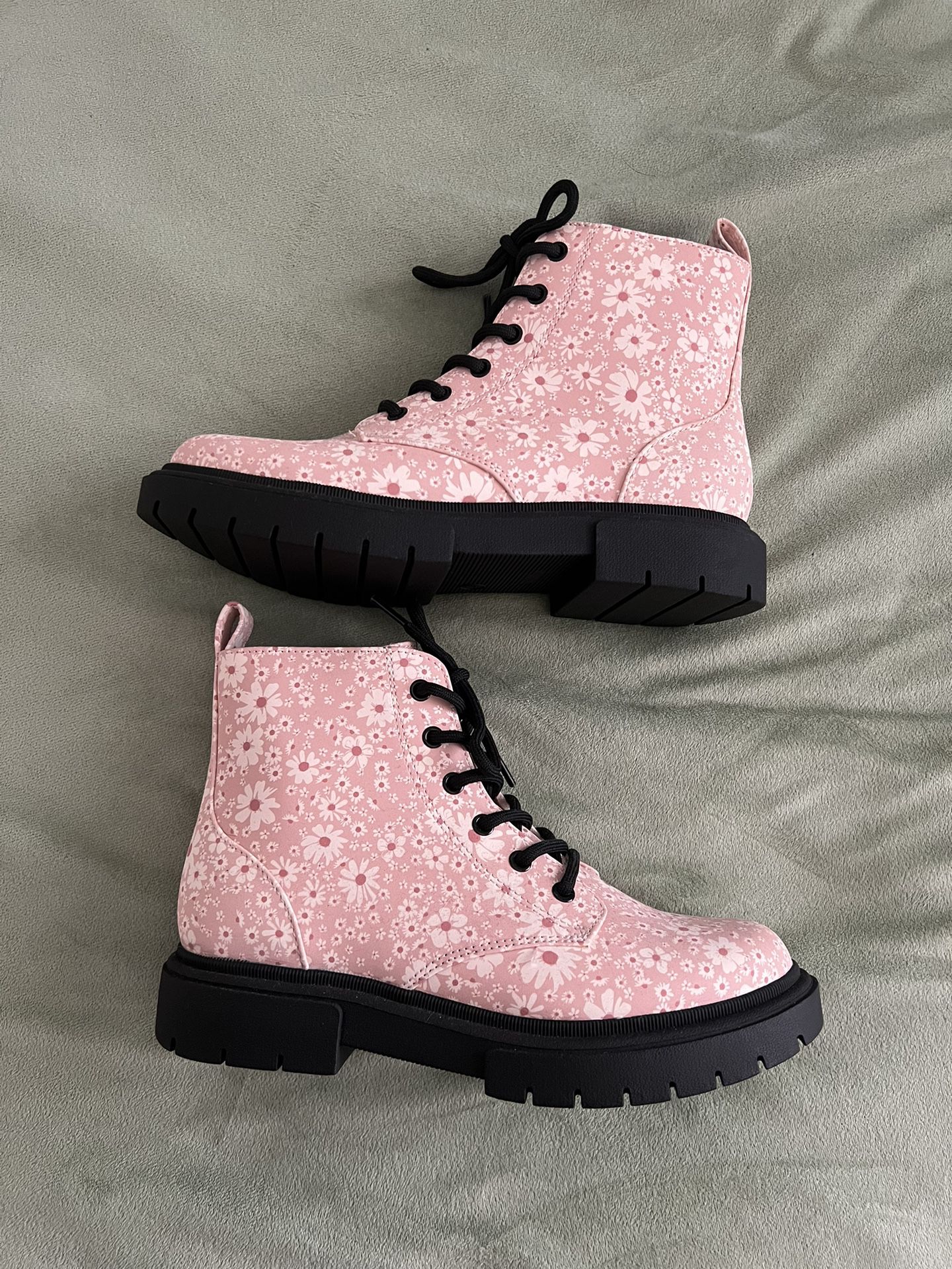 Pink Floral Combat Boots
