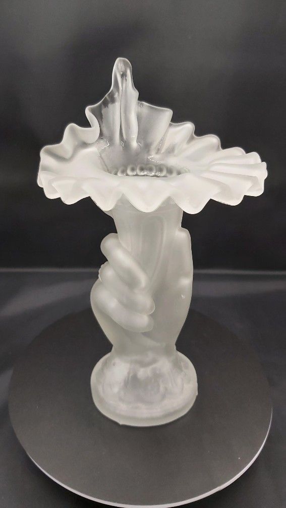 Beautiful Vintage Frosted Glass Hand Vase