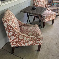 Pair of Traditional Floral Upholstered Armchairs - Classic Elegance