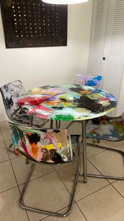 Hand-Painted Round Dining Table and Chair Set