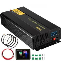 Pure Sine Wave Inverter, 2500 Watt Power Inverter, DC 12V to AC 120V Car Inverter, with USB Port, LCD Display, and Remote Controller Power Converter, 