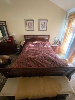 Queen Dark Wood Sleigh Bed Frame