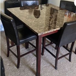 Like New Marble Dining Set w/ Leather Barstools - FREE DELIVERY 