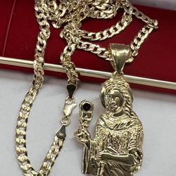  14k Premium Stamped Gold Plated Virgin Mary Pendant And Necklace 