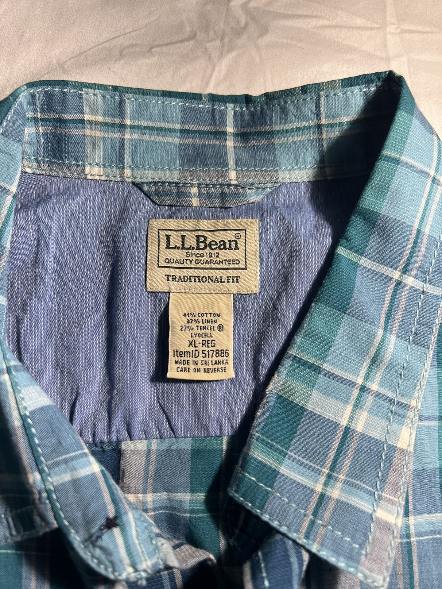 L.L. Bean Short Sleeve Plaid Button Up Shirt Size Xl- Reg