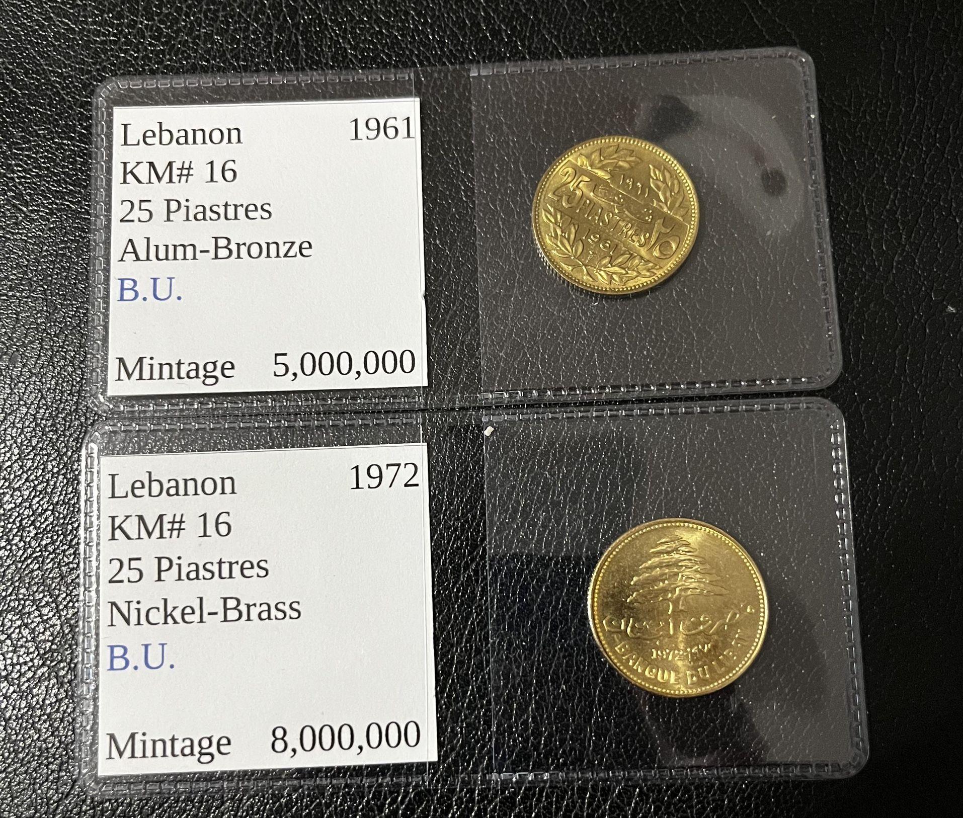 Lebanon 25 Piastres 1961, 1972, Lot of 2 Coins