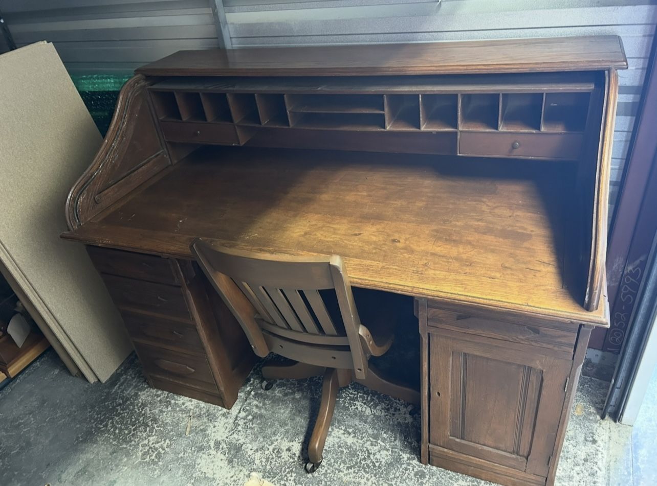 Vintage Rolltop Desk and Chair