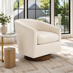Cream Wood Base Swivel Chair – Modern Accent Chair