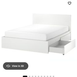 Ikea MALM Full Sized High Bedframe w/2 Storage Drawers, White