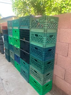 Green Blue And Black With Silver Vintage Milk Crates Storage Containers Boxes Moving Vinyl Records
