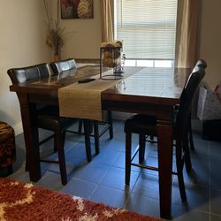 Brown Wood & Marble Dinner Table