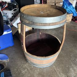 Oak Barrel Ice Chest Table 