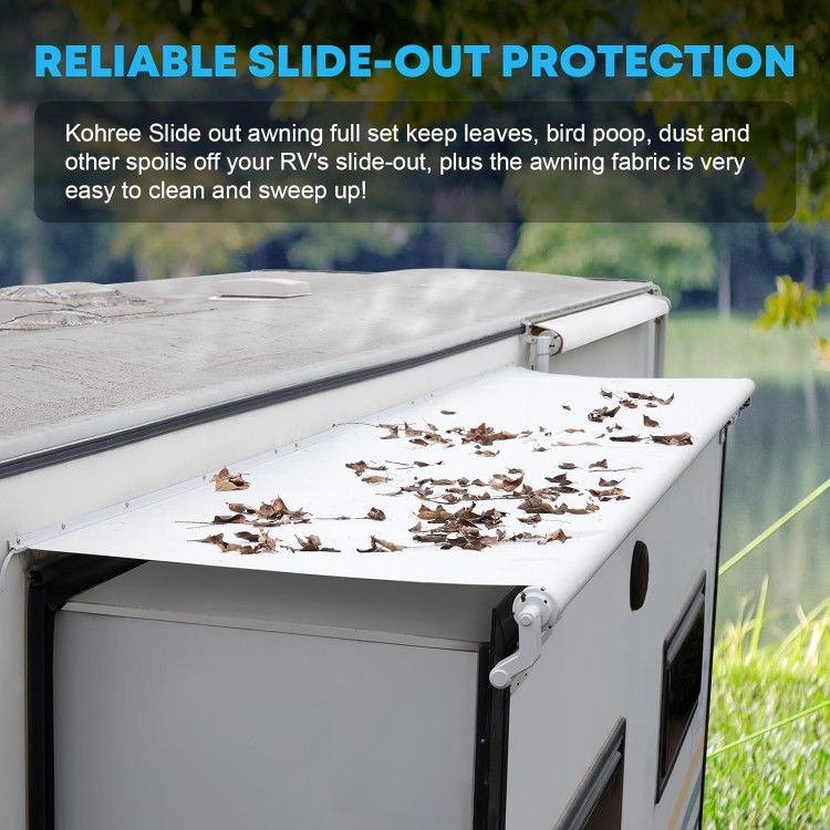 RV Slide Topper, Modular Slide Out Awning Protection for RVs, Travel Trailers, 5th Wheels, and Motorhomes - 13'9" (13'1" Fabric), White