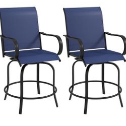 Outsunny Outdoor Bar Stools Set of 2, 360° Swivel Bar Height Chairs, 26.75" x 29.5" x 48.5", Navy Blue