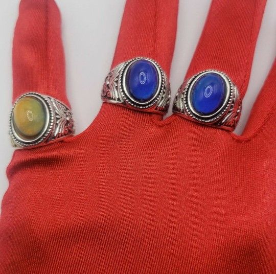 Men and Woman Mood Ring Temperature Change Color Sensitive Glazed Fashon Ring Silver Size 10