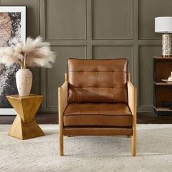 Brown Mid-Century Leather Accent Chair