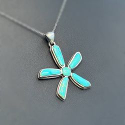Jewelry .925 sterling silver star shape flower turquoise Pendant charm 7.60g