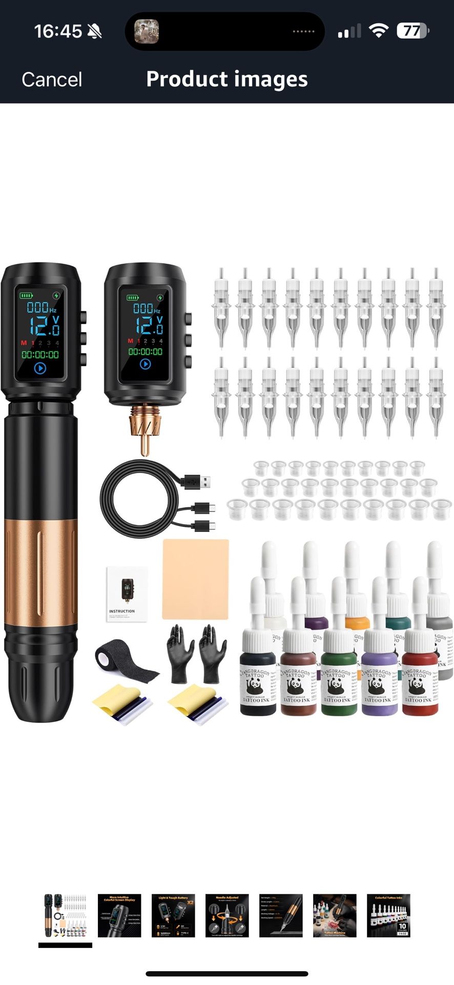 Professional Cordless Tattoo Gun with Colorful Screen, 4 Speed Adjustable 6200 RPM, 3.5mm Stroke & 1600mAh Dual-Battery, Type-C Charging, Black Gold A