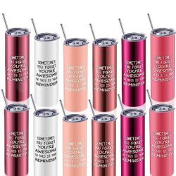 Pinkunn 12 Pcs Inspirational Gifts You're Awesome Tumbler Cup with Lid 20 oz Stainless Steel Vacuum Insulated Tumbler with Straw for Christmas Birthda