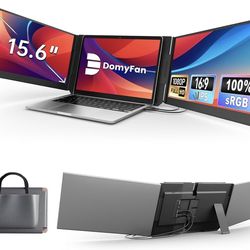 domyfan 15.6" Laptop Screen Extender, Triple Portable Monitor with Ultra-Thin FHD 1080P IPS Display for 13-17" Laptop, Plug & Play via HDMI/USB-A/Type