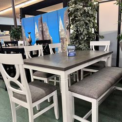 🚚Hot Deal🚚Brand New 6pc Dining Set: Table with four chairs and Bench, Delivery available