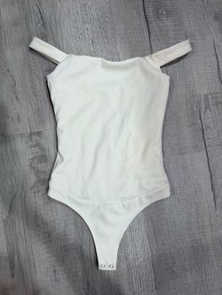 Good American Off Shoulder Corset Bodysuit XS Cloud White 21178