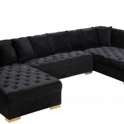 Modern Black And Gold U Shape Sectional Sofa Couch $50 Down With Financing 