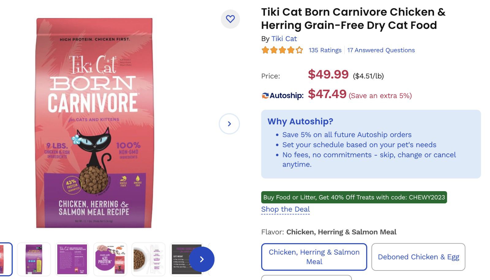 3- Tiki Cat Born Carnivore Chicken & Herring Grain-Free Dry Cat Food (11.1lbs)