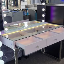 ✅️✅️Vanity Desk Pro - 3 Storage Drawers✅️ + Mirror with RGB and Bluetooth Speaker✅️✅️✅️