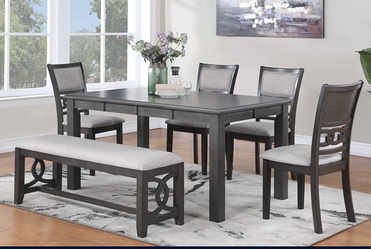Dining Table Set 6 Pc Dark Gray 60”x36”x30”H