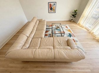 131”x84” Leather Creations Furniture brand, high quality couch, Large Cream Leather Sectional Sofa, may deliver for a small fee