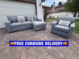 🚚FREE DELIVERY🚚 ✨Bobs Furniture Gray Pull out Sectional w/ Swivel Chair✨