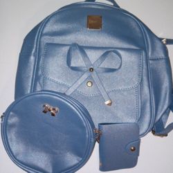 Mini Backpack Purse Blue  3-pcs