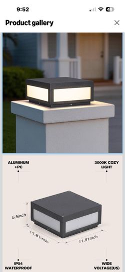 Brand New Single 12”Outdoor Post Lights Hard Wired Warm white lighting