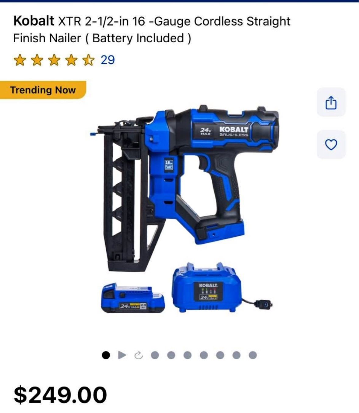 Kobalt XTR 2-1/2-in 16 -Gauge Cordless Straight Finish Nailer (Battery Included)
